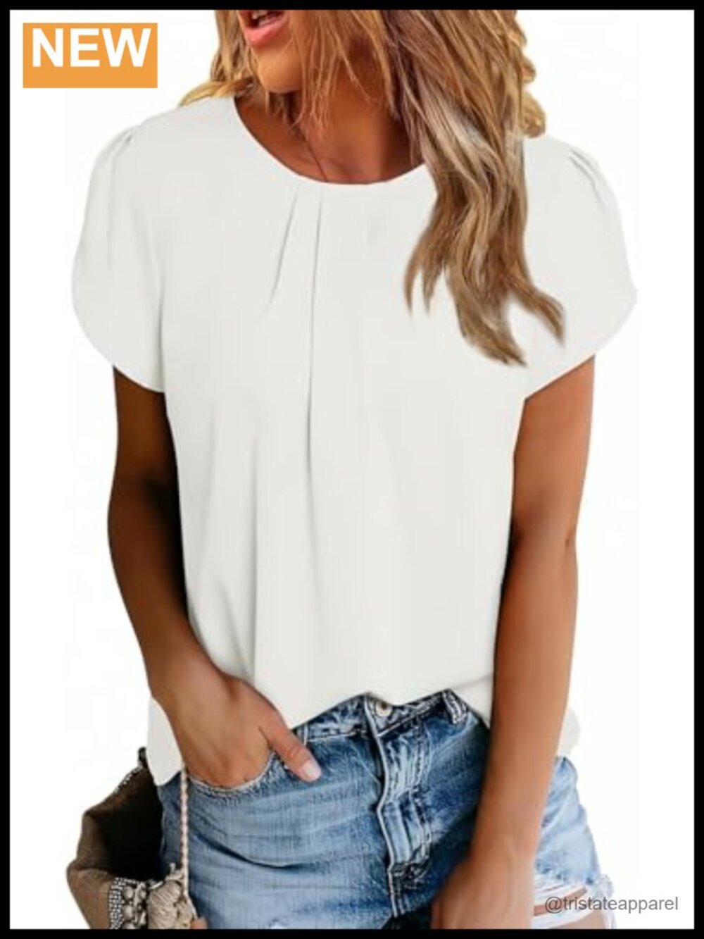 Dokotoo Women's Pleated Chiffon Blouse Round Neck Short Sleeve Work Top